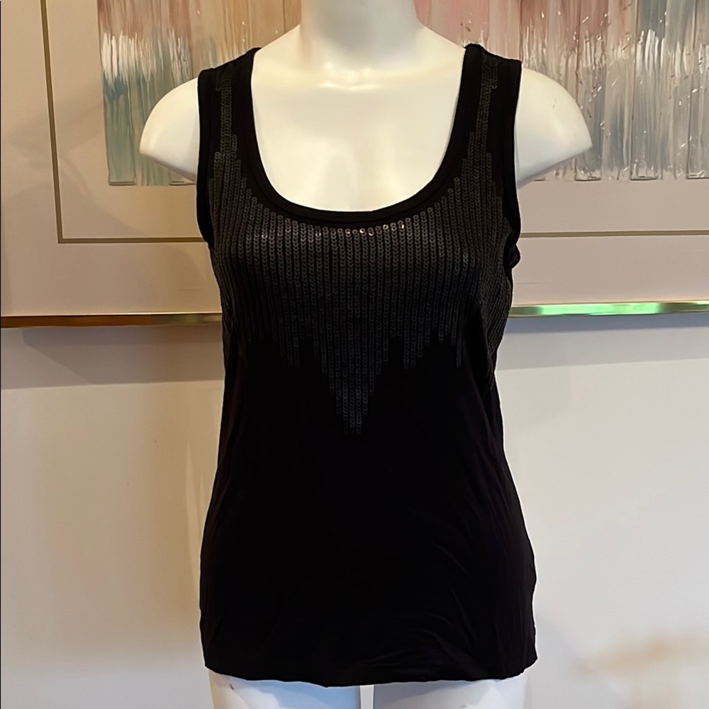 a.n.a sleeveless black sequin top M